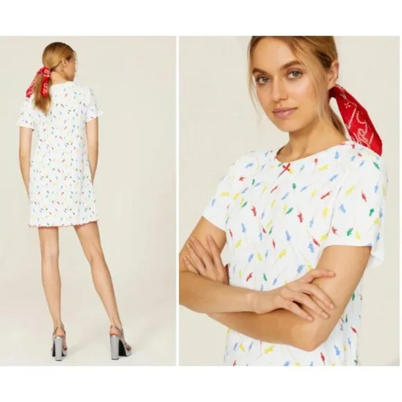 Rachel Antonoff White Preppy Print Fitz Short Sleeve Tee Dress Size Medium - Picture 3 of 9